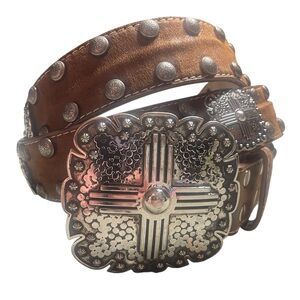 Angel Ranch brown leather studded concho belt western XL